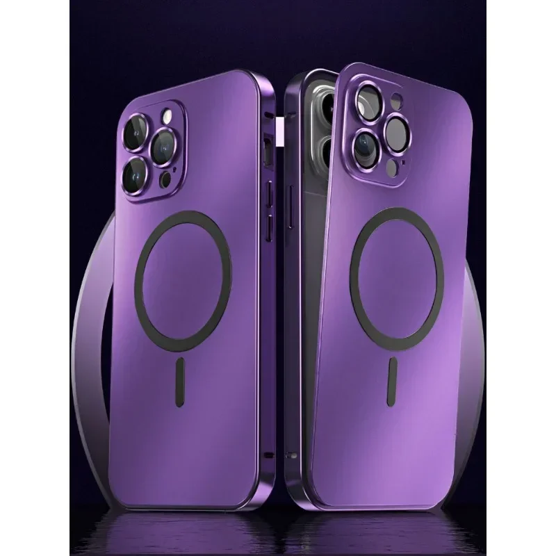 

Для iPhone 15, 14, 13, 12 Pro Max Plus серии, магнитная рамка из алюминиевого сплава, металлическая краска, задняя панель из ПК, стеклянная линза, пленка для телефона, чехол