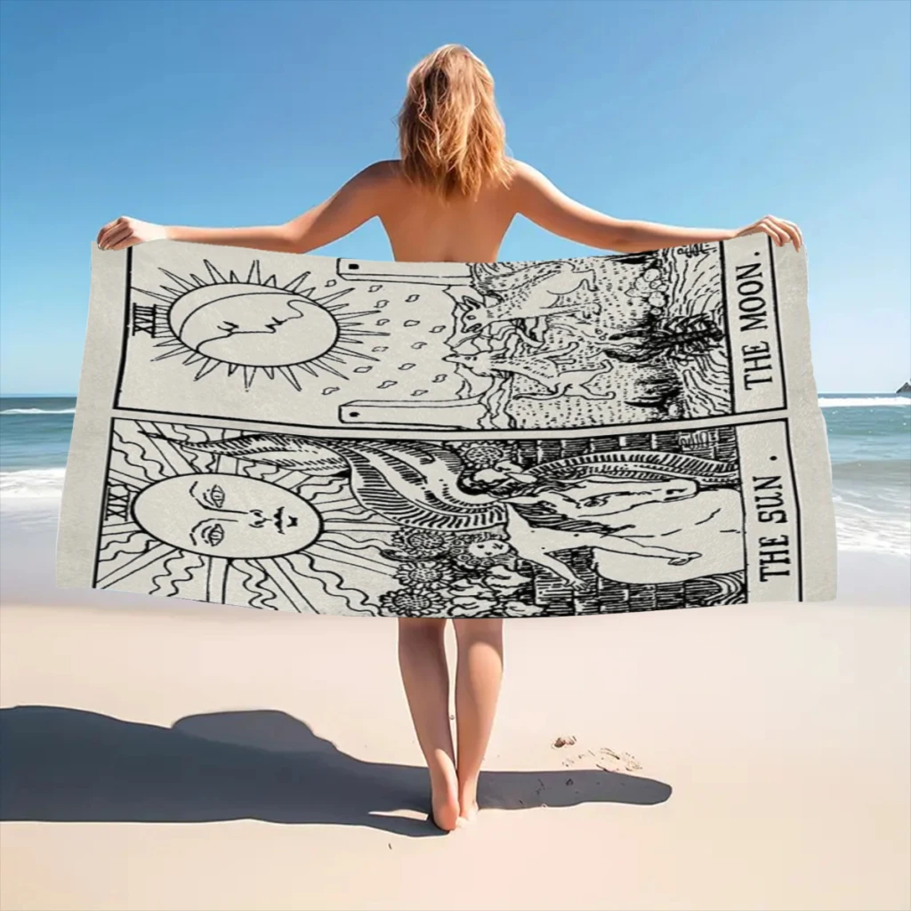 The Sun and Moon Tarot Cards Beach Towel  Poncho Bathing Towels Cover-ups Quick Dry Sand Free Yoga Spa Gym Pool