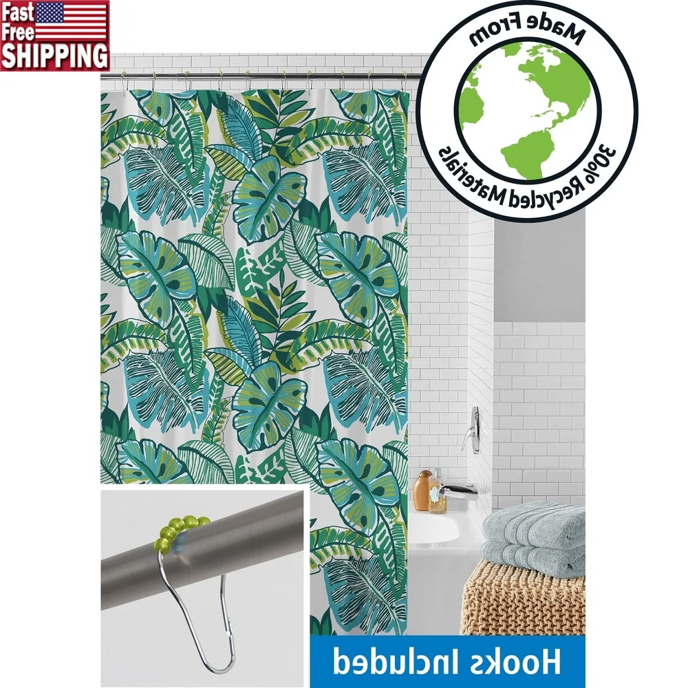 

Waterproof Eco-Friendly Recycled PEVA Shower Curtain Set with 12 Hooks 13-Piece Jungle Design Easy Care Washable 70x72 Inches