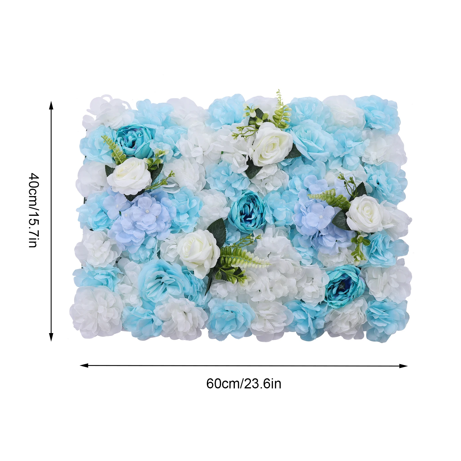 6 Pcs 24X16inches Blue and White Artificial Flower Wall Silk Rose Flower Wall Panel for Wedding Party Wall Room Decoration