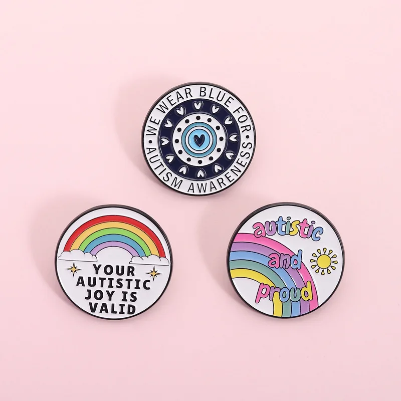 Blue Autism Awareness Metal Badge Rainbow Alphabet Backpack Decoration Memorial Pin Brooch Accessories