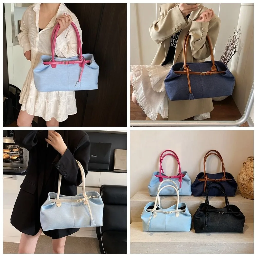 

Casual Hasp Closure Denim Shoulder Bag Elegant Patchwork Color Vintage Armpit Bag Chic Large Capacity Casual Tote Bag Streetwear