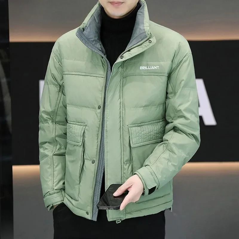 Warm Outcoat Fashion Solid Color Casual Versatile Outerwear Men Down Jacket Winter Male Trendy High-Grade Stand Collar Thicken