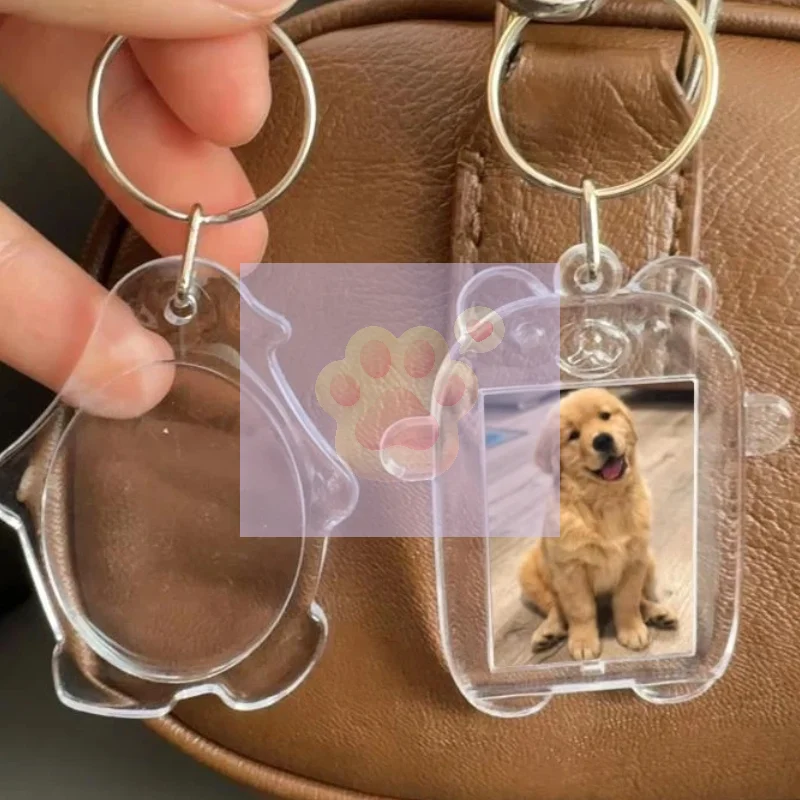 5Pcs Transparent Acrylic Blank Photo Frame Keychains DIY Pendant Fashion Keychains Couple Anniversary Gift Bag Spare Parts