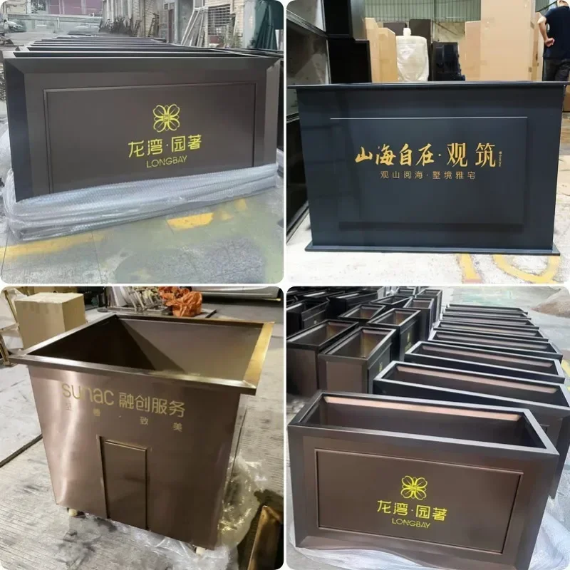 Outdoor stainless steel flower box combination, colorful flower utensils, municipal road guardrail square flower garden