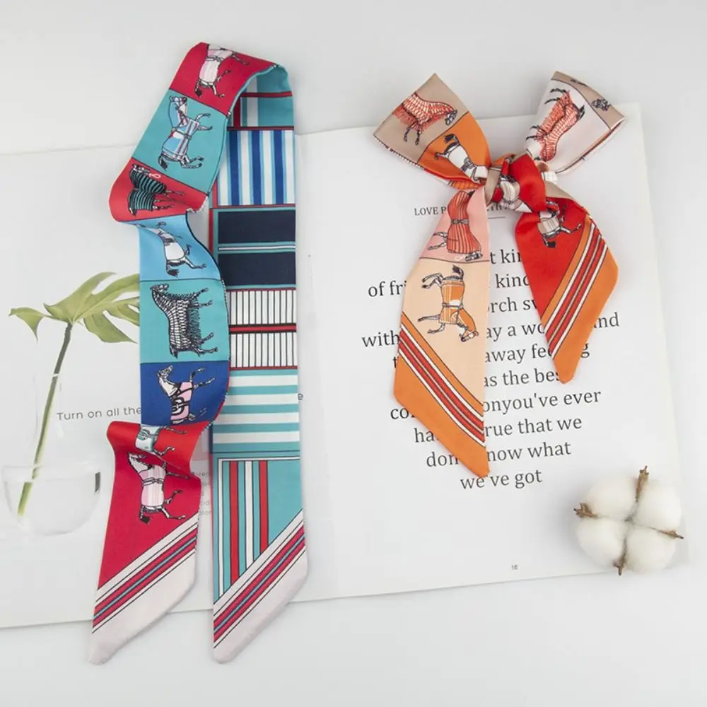 

New Horse Printing Printed Silk Scarf Luxury Retro Hair Band Polyester Long Silk Scarves