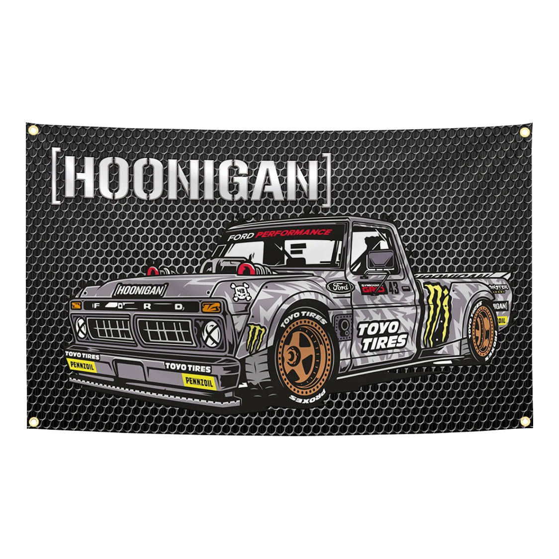 90x150cm HHoonigans Modified Racing Car Flag Tapestry Polyester Digital Printing Banner for Garage Wall Art Out Door Decoration
