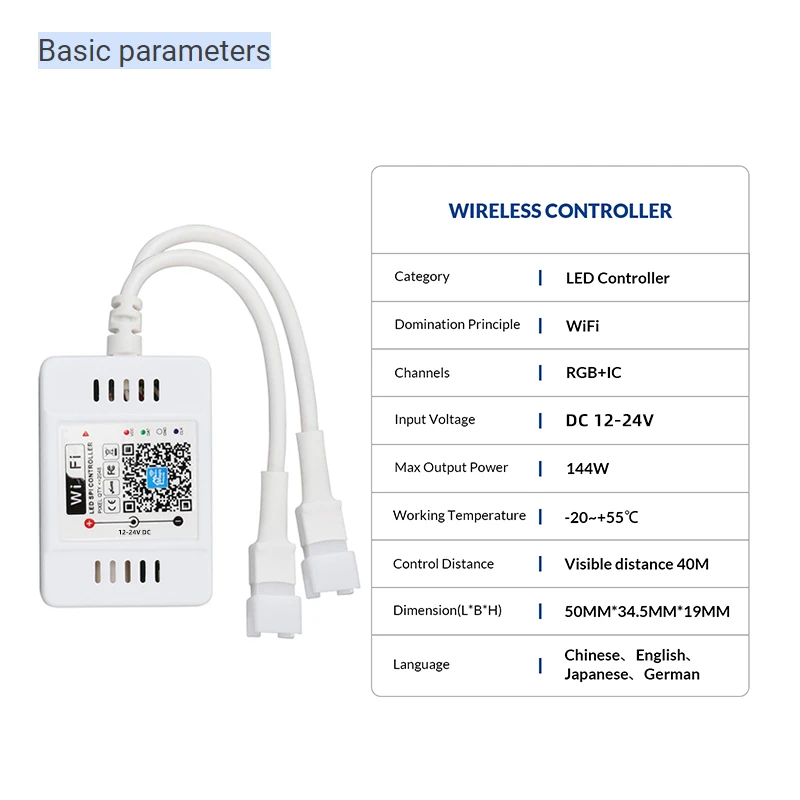 Controlador inteligente LED RF con WiFi, atenuador remoto inalámbrico para música, tira de luces RGB, 12V, 24V, 2048 píxeles, WS2811, WS2813