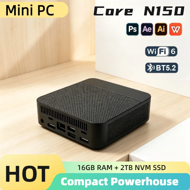미니 PC 인텔 N150 16GB DDR4 512GB M.2 NVMe SSD 트리플 4K 출력 WiFi6 저소음 쿨링 사무실/가정용 데스크탑 프로 울트라 고속 맥스