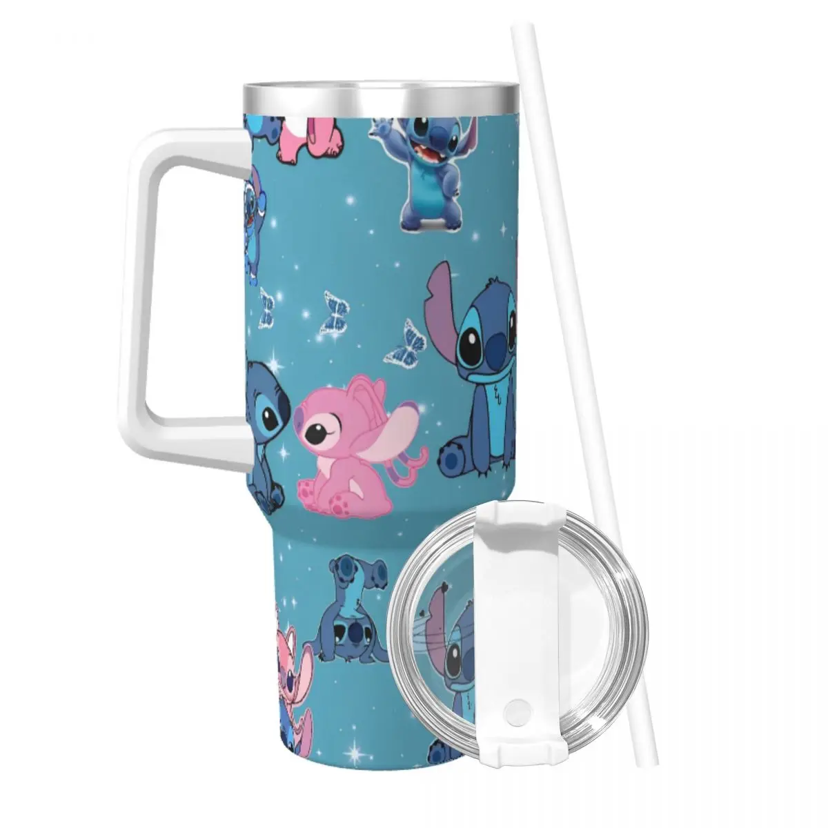 Stitch Angel Miniso Tumbler Cold Drink Water Bottle Heat Preservation Stainless Steel Thermal Cups Printed Travel Mugs Cup