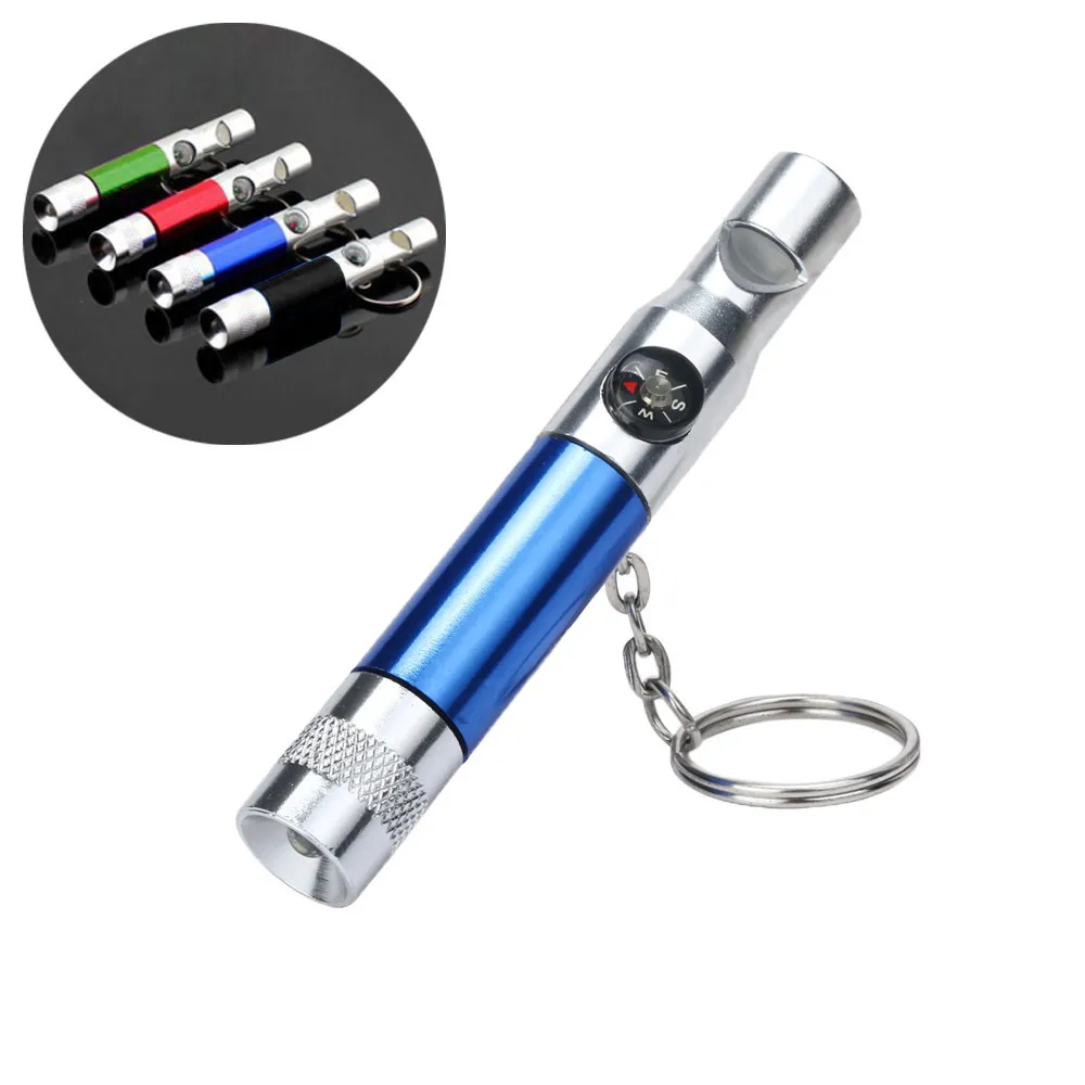 Mini Waterproof 3 In 1 Keychain Flashlight Compass Whistle Camping Survival Hiking Tool Long Durable Outdoors Colorful Gift