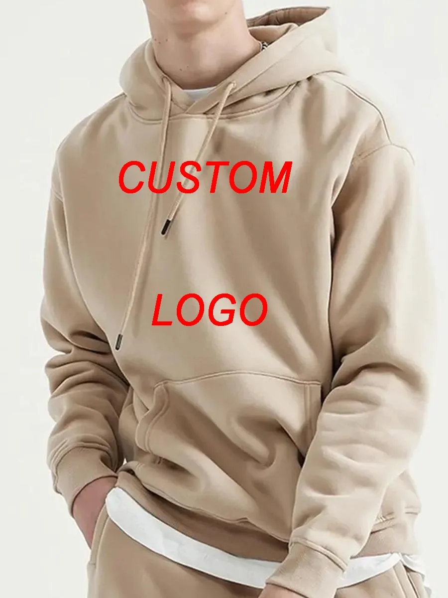 Custom DIY LOGO Brand 600GSM Heavy Weight Men's Hoodies Winter Thick Cotton Warm Top Solid Color Pullover Hoodie Sweatshirt