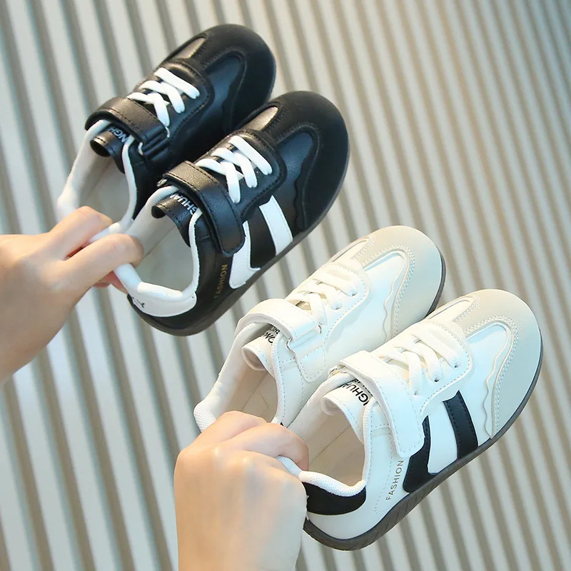Spring Autumn Bounce Soft-Soled Suede Sneakers Boy Girl School Sports Meet Children Non-Slip PU Leather Shoes Kids Casual Shoes