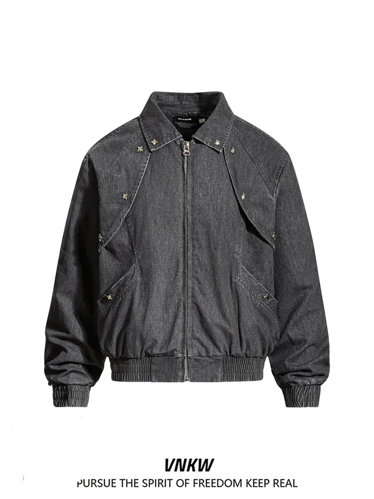 

Retro American Cleanfit Deconstructed ort Jaet Zipper Collar Commuter ex Workwear Outerwear Cotton Blend Youth Faion