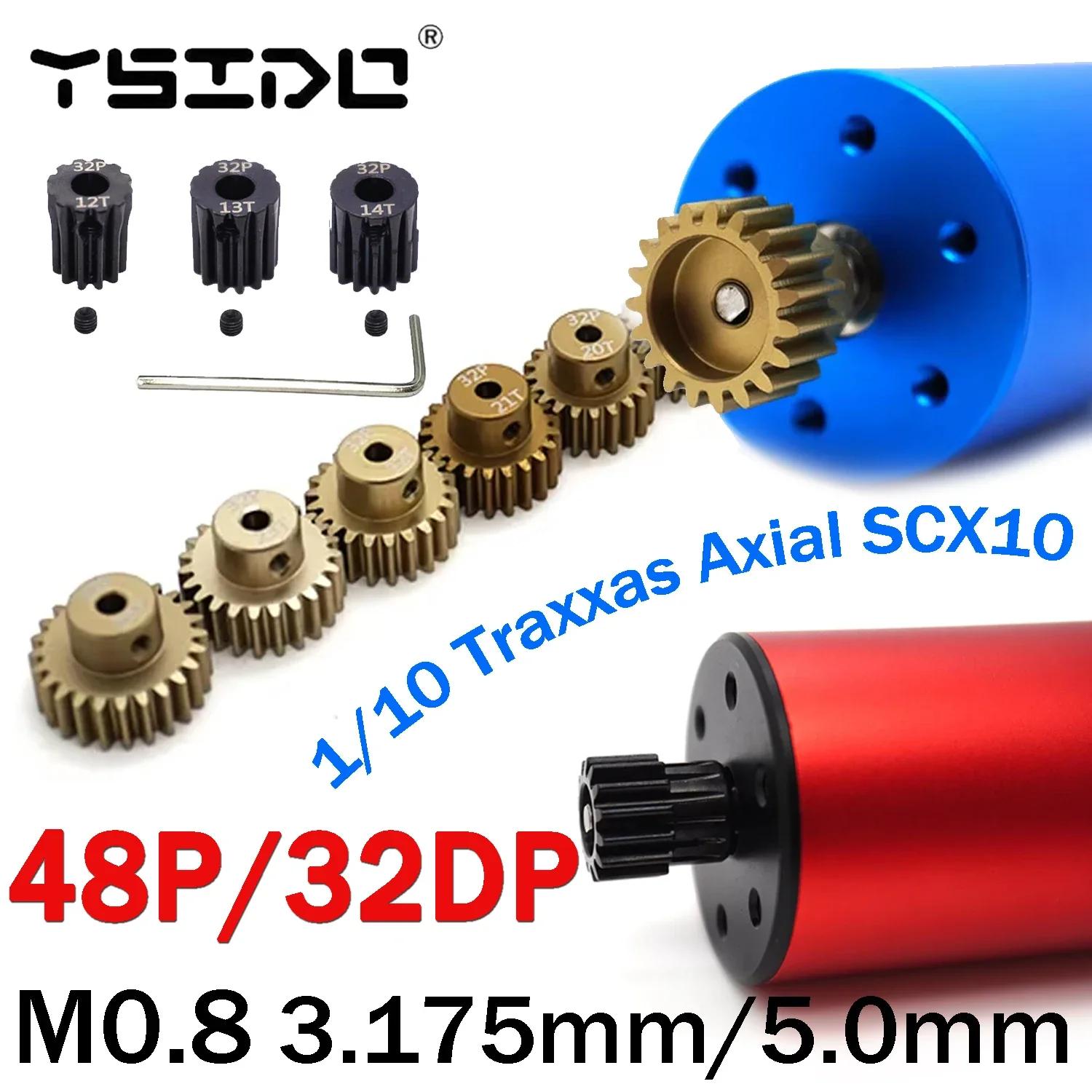 3PCS M0.8 3.175mm/5.0mm RC Motor Metal Pinion Gear 12T-32T for Traxxas Axial SCX10 1/10 RC Crawler Car 3650 3660 Brushless Motor