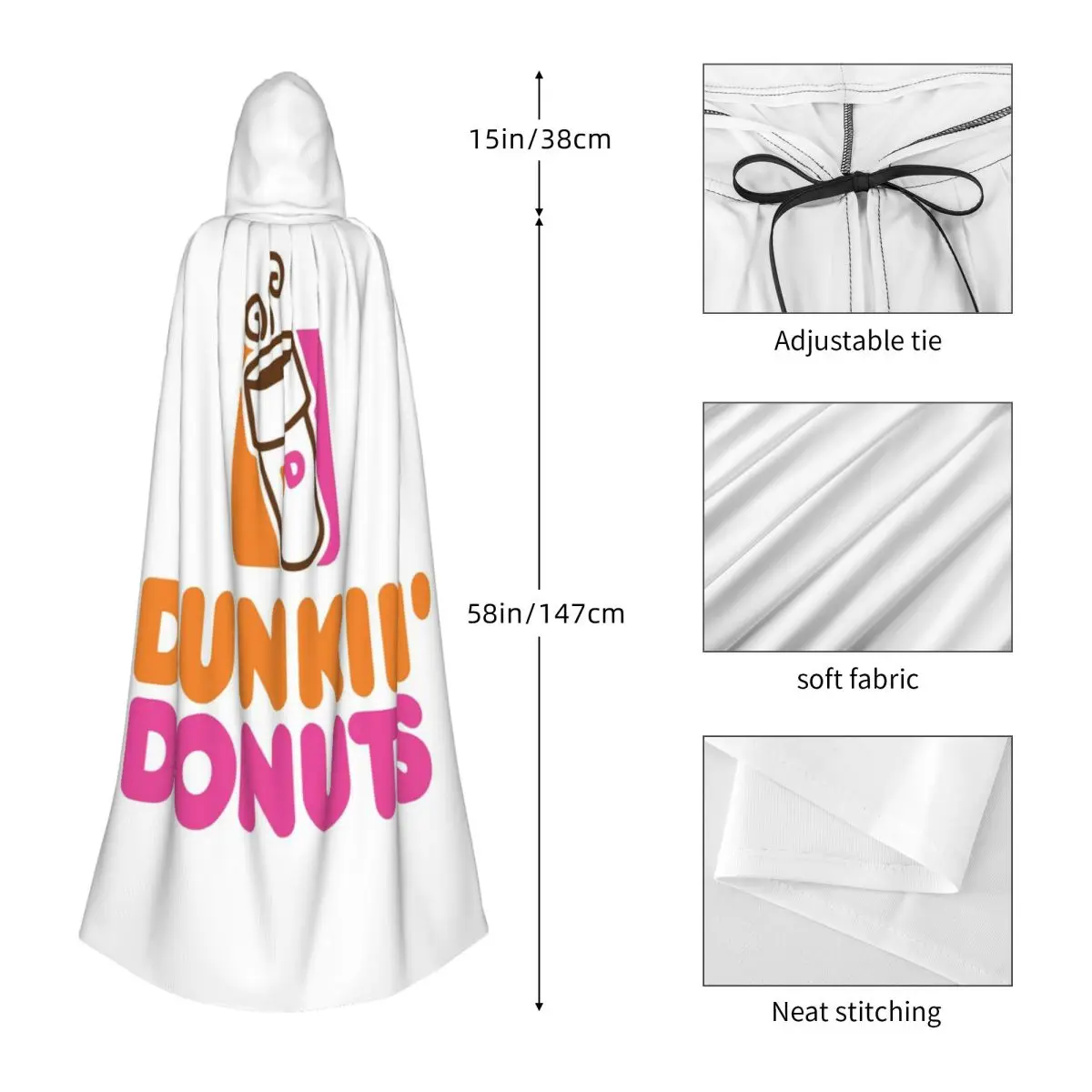 Dunkin Donuts Long Hooded Cloak Witch Medieval Costume Cosplay Cape HalloweenCoat Adult Unisex view 3