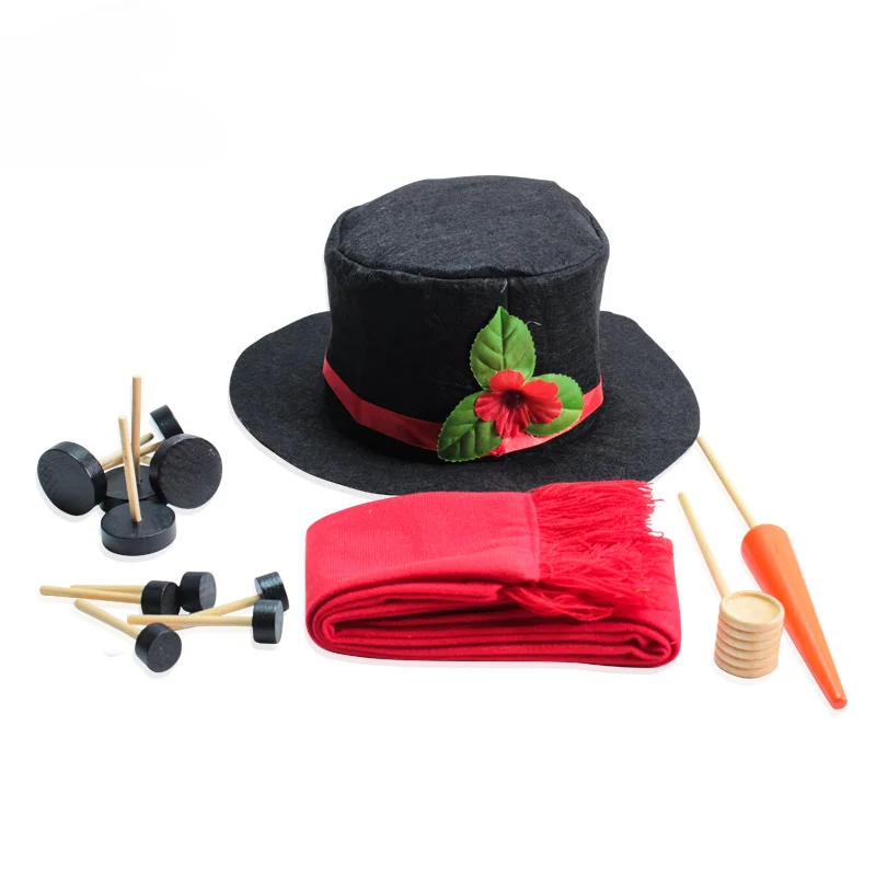 Party Upgrade Christmas Snowman Dress Up Set Combination Wooden Button Pipe Hat Scarf