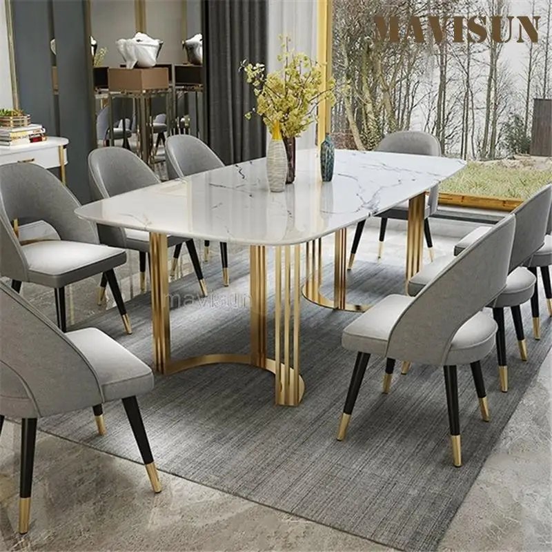 Marble Dining Table Combination Custom Rock Board Nordic Minimalist Small Apartment Simple Rectangular Table And 6 Chair SetCD