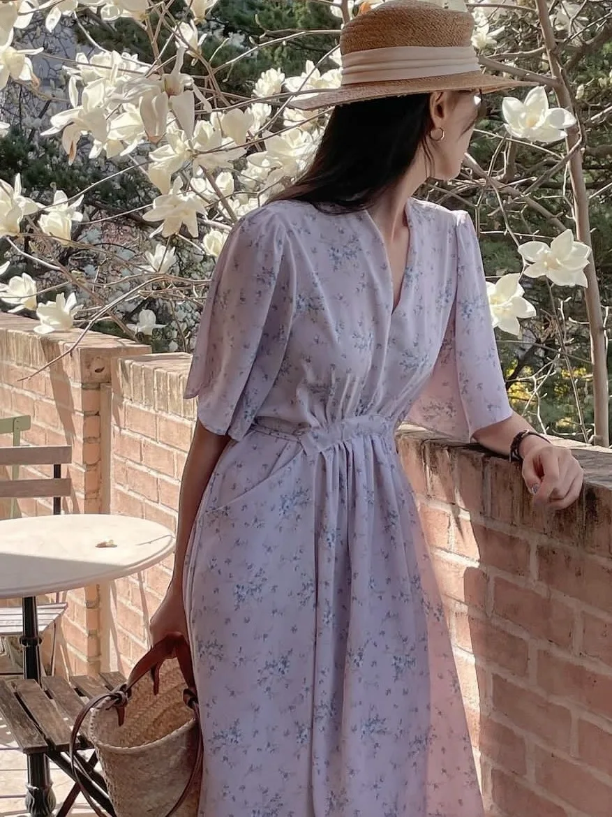 

Ele Long Dr Dongda Gate Sweet Youthful Printed Maxi Gown Women's Spring Autumn Faion High Quali Fabric