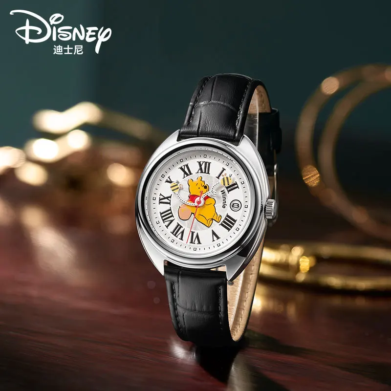 Disney Original Unisex Lady Girl Quartz Wristwatch Winnie The Pooh Bees Cartoon Japan Men Women Clock Date Waterproof Luminous