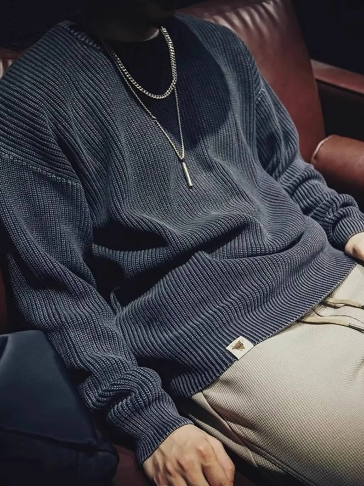 Man Sweater Retro Waffle Texture Knit Sweater For Men Crew Neck Long Sleeve Casual Versatile Workwear Inspired Basic Layer Top