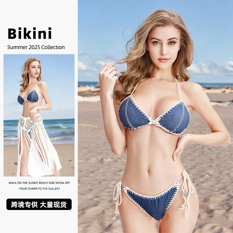 

2025 new model, split swimsuit backless women's summer European and American fashion swimsuit beach sexy split bikini suit