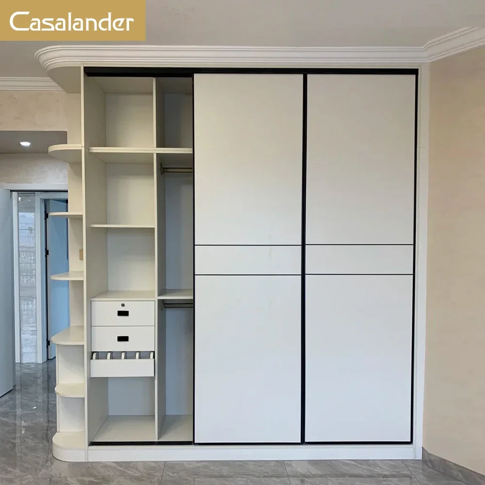 Modern Design White MDF Wooden Sliding Wardrobe For Home Hotel Apartment Villa For Bedroom Closet Storage