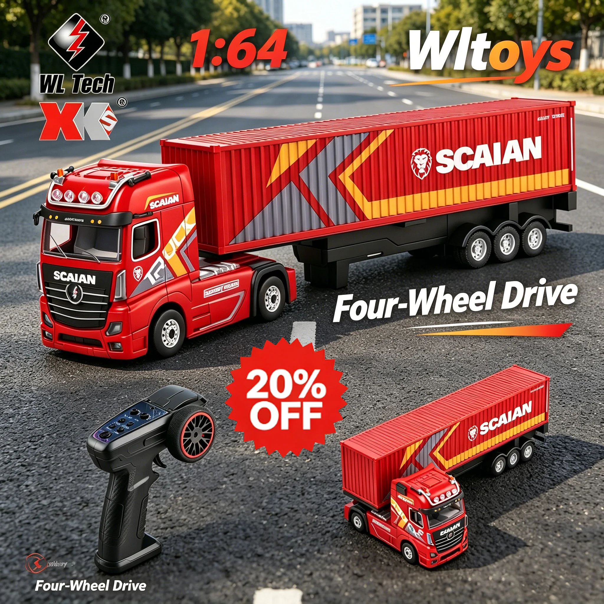 

Новинка 2026: Радиоуправляемый грузовик-контейнеровоз WLtoys 4WD в масштабе 1:64, 2,4 ГГц, со светодиодной подсветкой и круиз-контролем, идеально подходит в качестве подарка для взрослых.