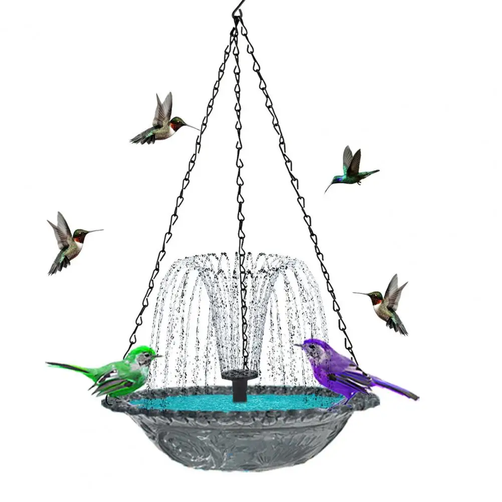 

Hanging Birds Bath with Solar Fountain Pump Outdoor Garden Hummingbird Feeder Tray Water Fountain Birdbath Bowl