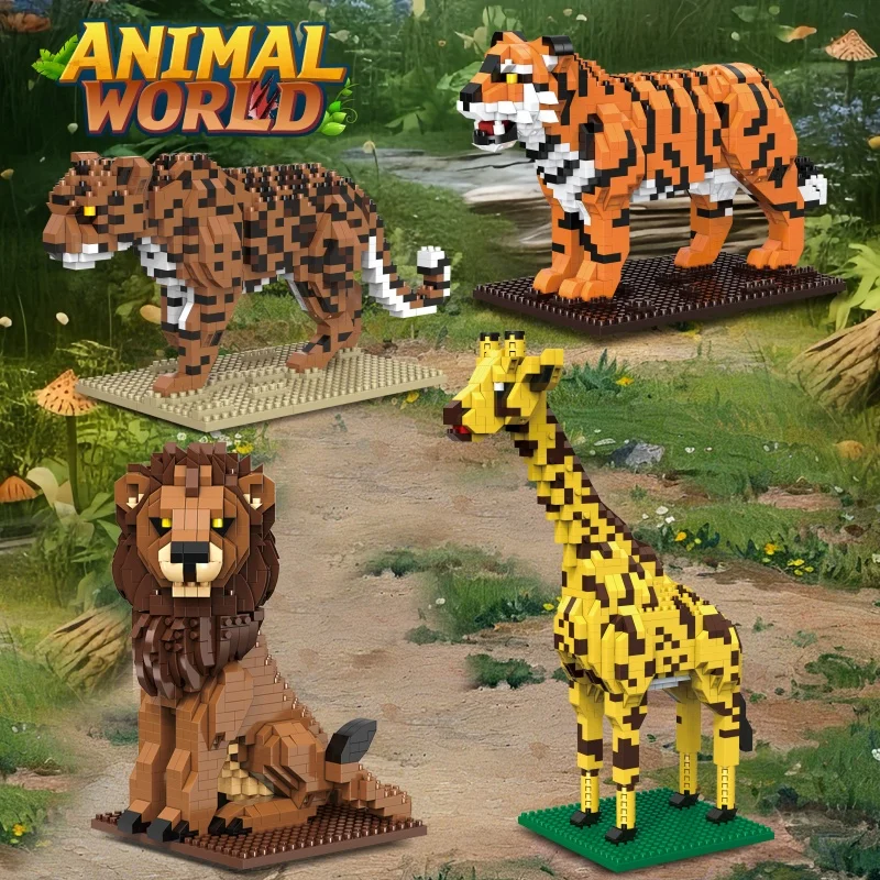 

Healing Animal Building Blocks Desk Decor, Highly Restored Tiger Lion Giraffe Assembly Ornaments
