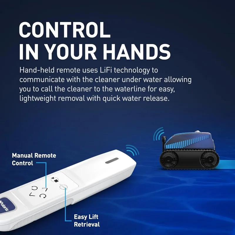 Plus Robot pulitore per piscine senza fili per piscine interrate fino a 50 piedi, contenitore di ricarica per esterni incluso, telecomando