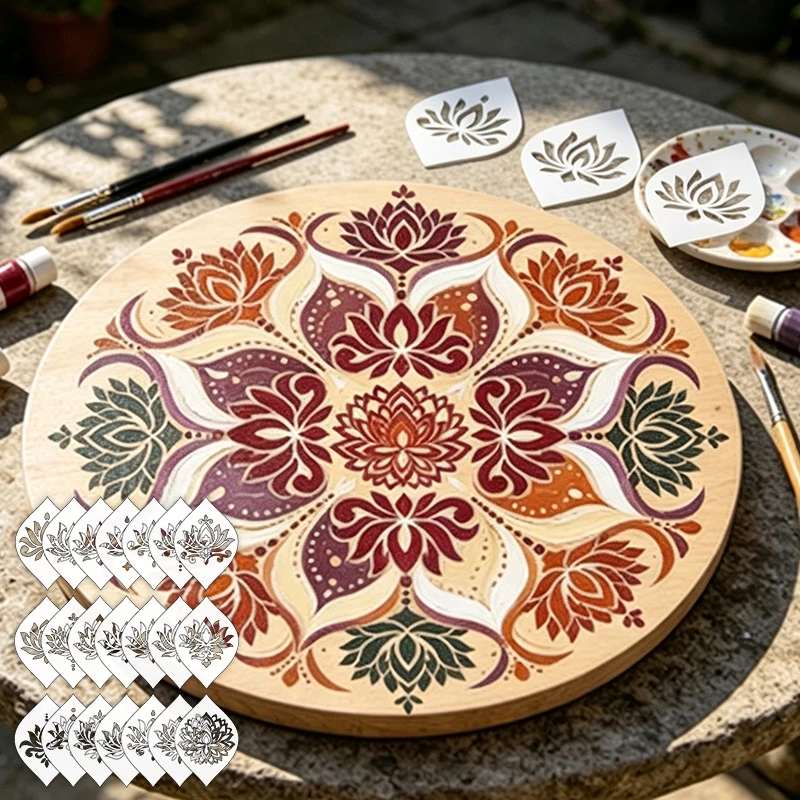 NUBECOM 21pcs Lotus Template Set, DIY Mandala Painting Stencils For Mandala, Decorative Patterns, Dot-Painting Art And DIY Art