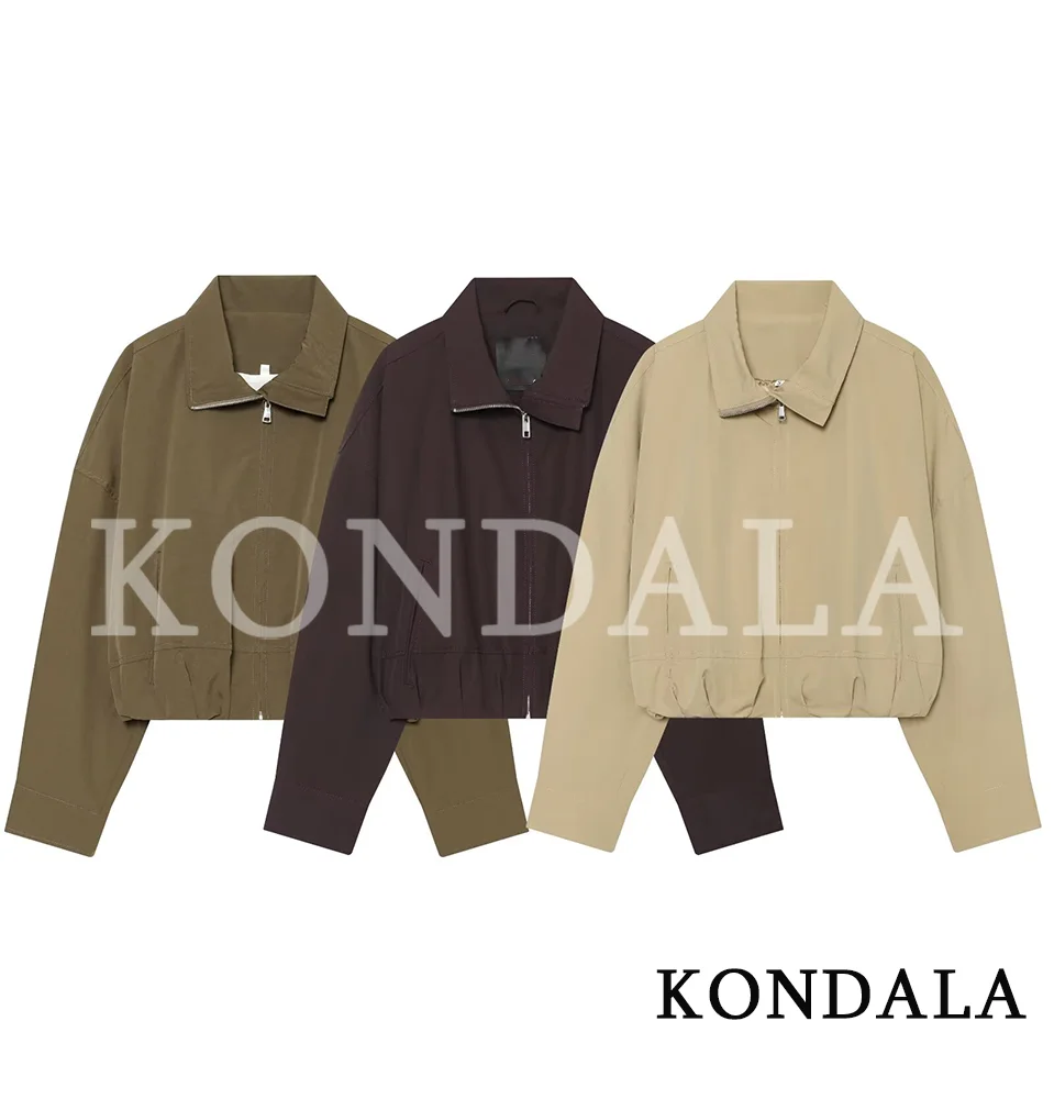 KONDALA Women Casual Versatile Loose Zipper Jacket 2026 Early Autumn Fall Trendy Minimalist Elegant Jacket Retro Commute Jacket