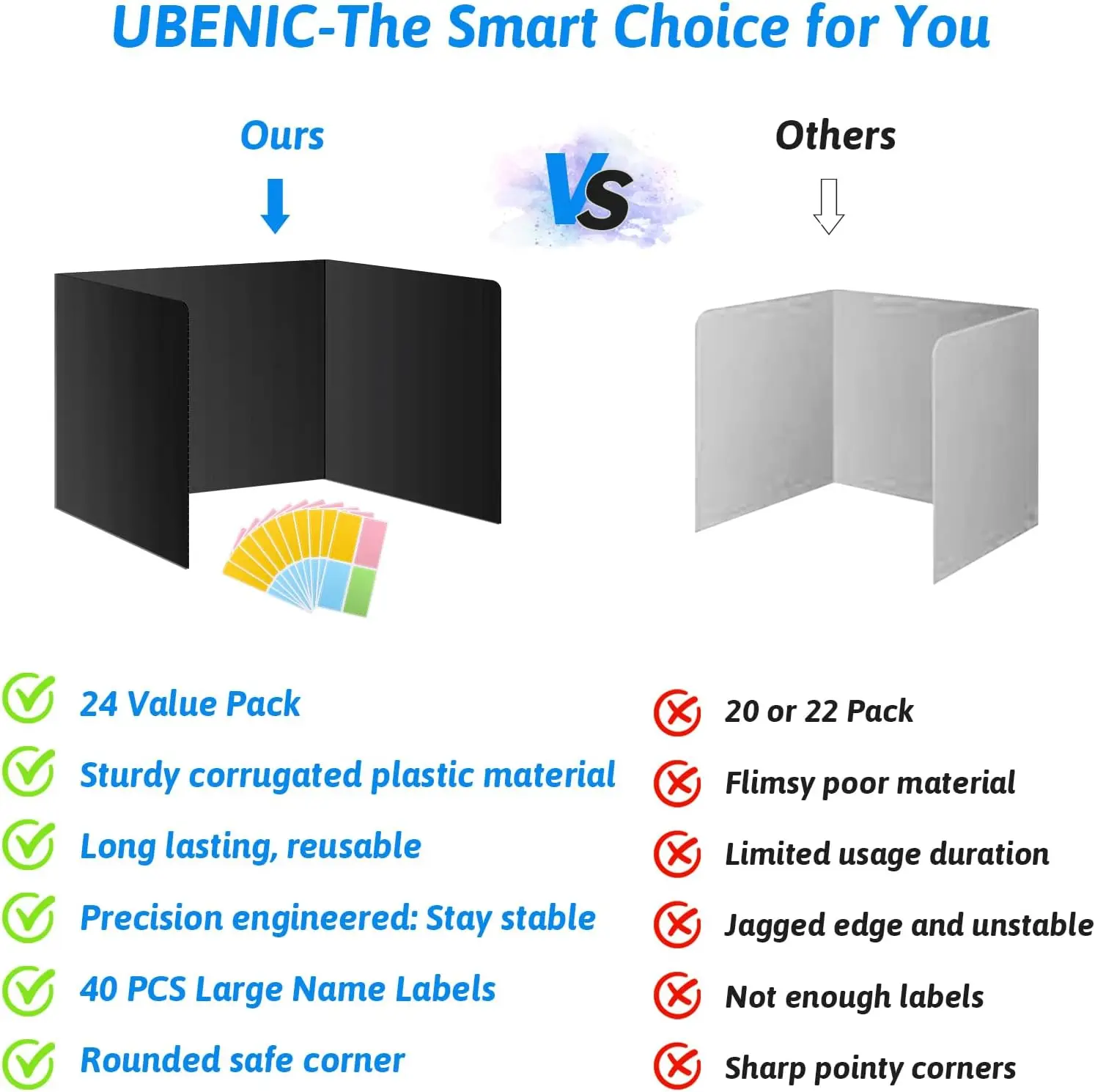 Waterproof Durable Plastic Desk Dividers, 24-Pack for Students, Easy Clean Privacy Shields