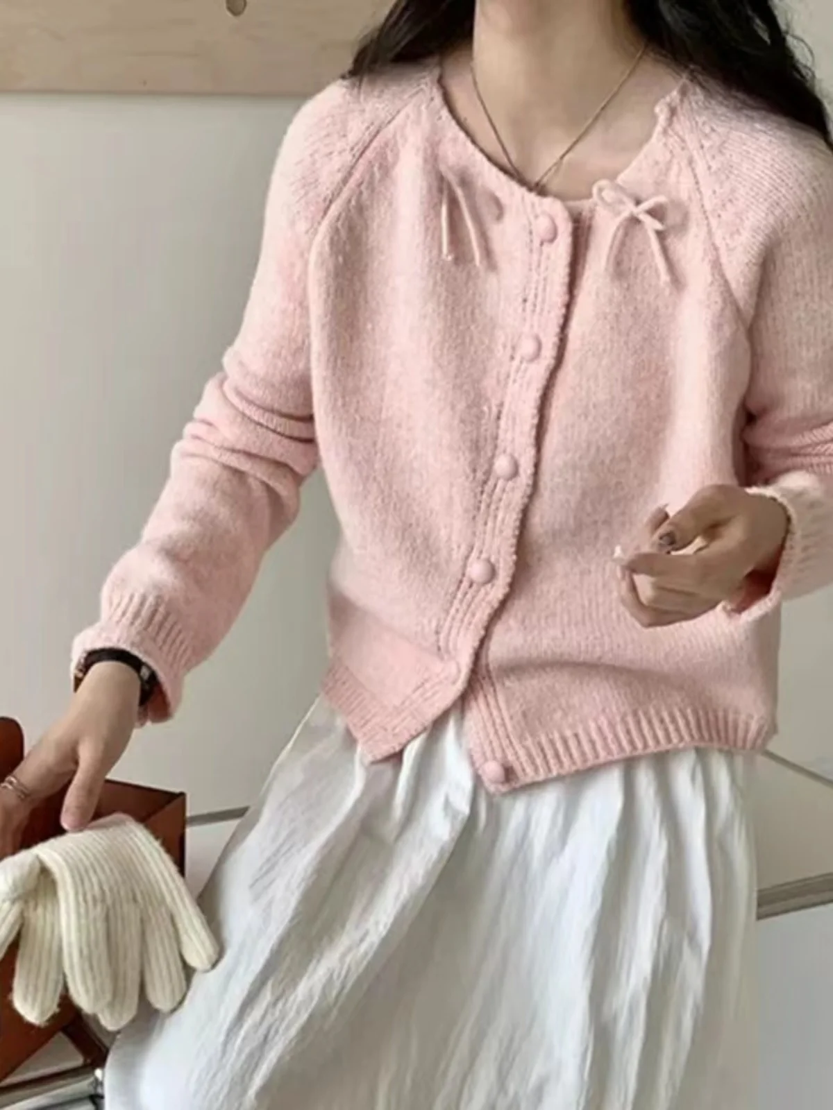 Suéter h a mano con nudo de mariposa para mujer, cárdigan de punto suave y acogedor, prendas de vestir exteriores de esti...