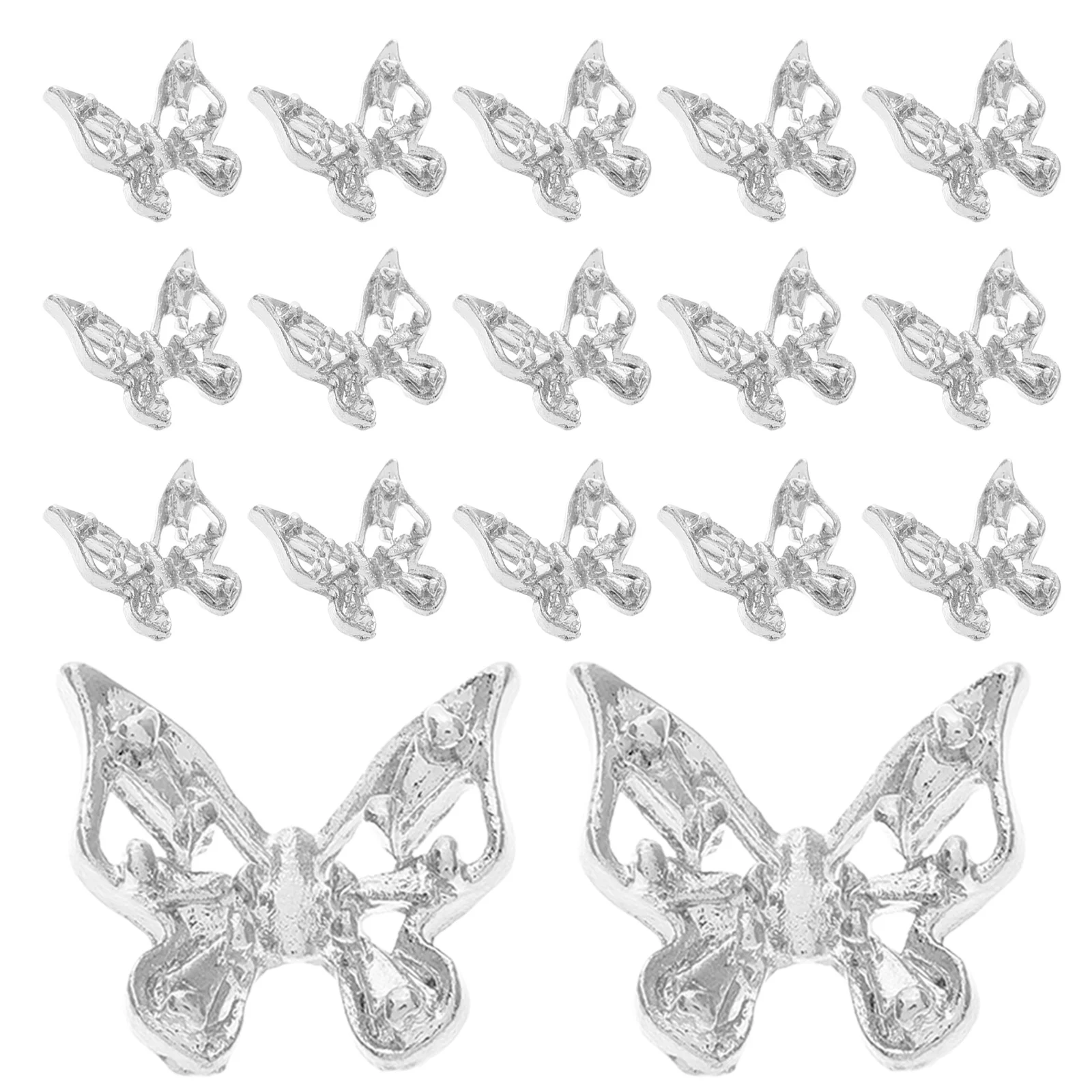 

30Pcs 3D Butterfly Nail Charms Silver Metal Hollow Bow Embellishments for Nail Art Decor Manicure Jewelry Accessories