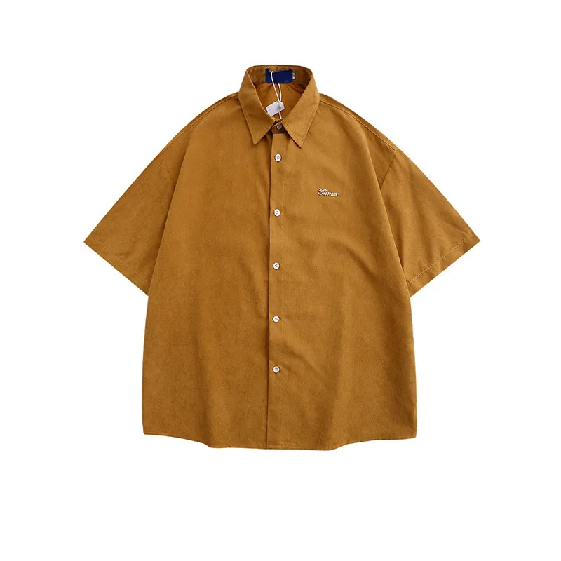 

2024 New American Street Retro Solid Color Heavy duty Shirt Casual Inch Clothing in Stock Men's Trendy Summer Short Sleeves