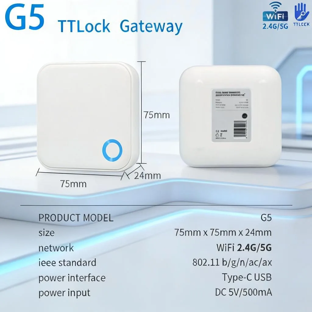 TTLock WiFi Gateway G5 2.4G 5G Dual Band Smart Door Lock Bluetooth Remote Control BLE to WiFi Converter Phone Unlock Hub