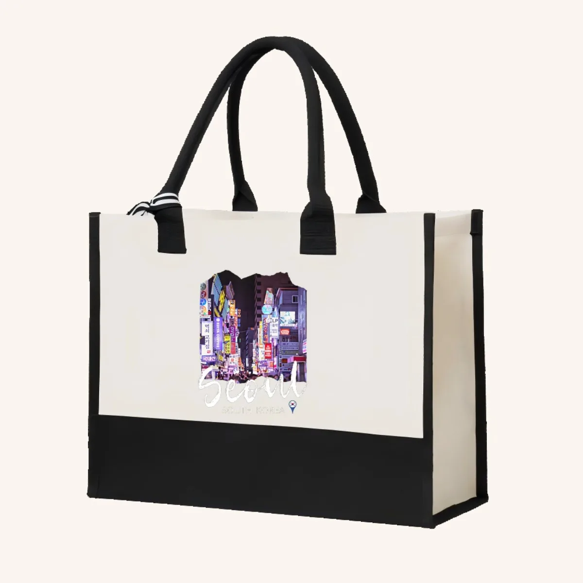 أريد أن اذهب إلى سيول معي 2026 وصول جديد موضة عملية واسعة قابلة لإعادة الاستخدام حمل حقيبة نمط طباعة 2 لهجة الثقيلة كبيرة Sh