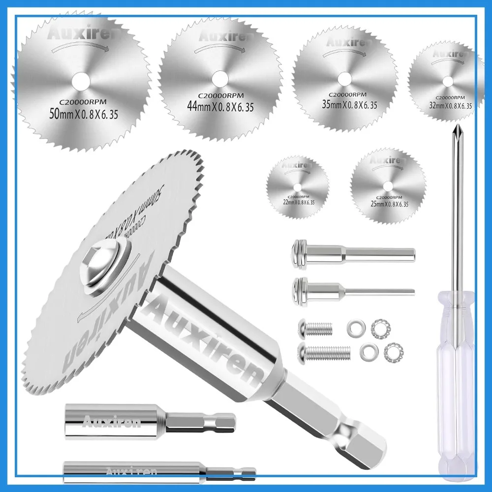 

11 PCS Rotary Drill Saw Blades Set, Mini Circular Saw Blades with Hex & Round Shanks, HSS Cutting Discs for Rotary Tools
