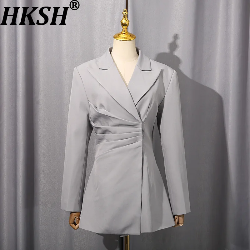 HKSH ربيع الخريف جديد المرأة السترة مطوي الخصر Cinching سليم صالح بلون أنيقة موضة مكتب سيدة الاتجاه معطف HK15496 #1