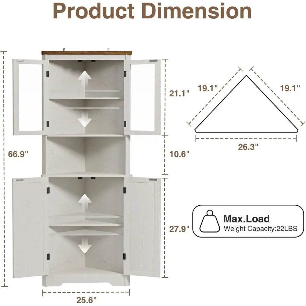 67'' Tall armhouse Cabinet, Bathroom Cabinet | Storage Cabinet with 4 Doand 5 Storage Shelves, Home Space Saver or Kitchen, Livi