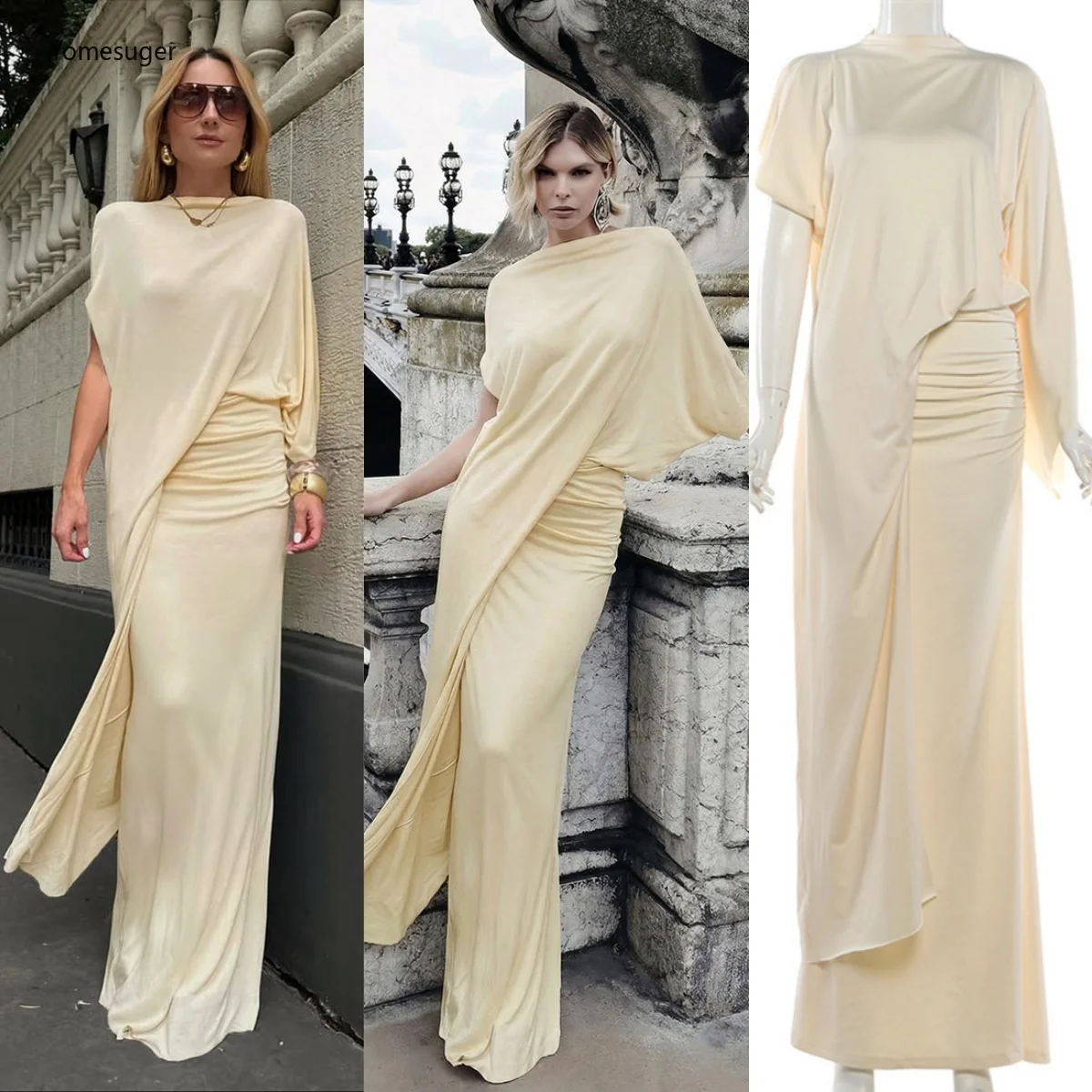 

Yomesugar Элегантный комплект из 2 предметов, женские абрикосовые длинные топы нестандартной формы и макси-юбка со рюшами, костюмы для офиса, уличной одежды, вечерние и клубные наряды