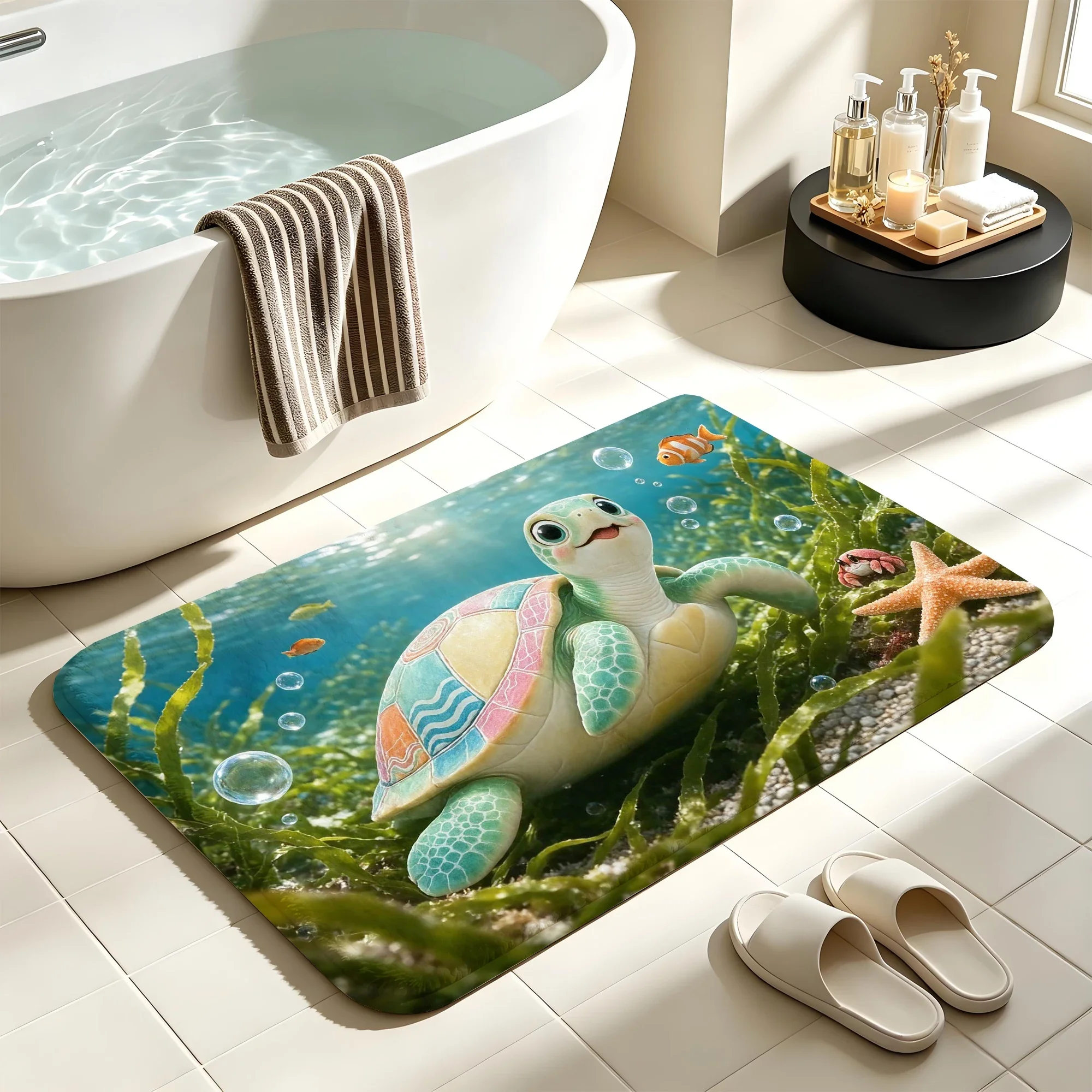 Sea turtle Bath Mat Water Absorbent Quick Dry Anti-Slip Shower Rug Floor Carpet for Bathroom Home Decor