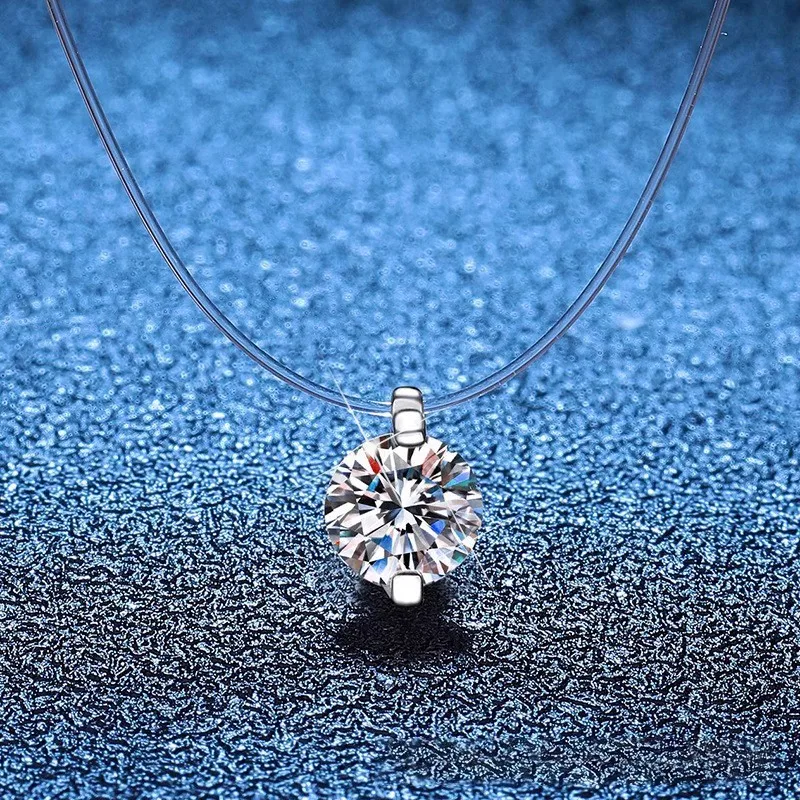 

Платиновый инкрустированный муассанит, подвеска в виде слезы русалки, невидимая леска, капля воды, бриллиантовая цепочка на ключицу PT950, отпечаток