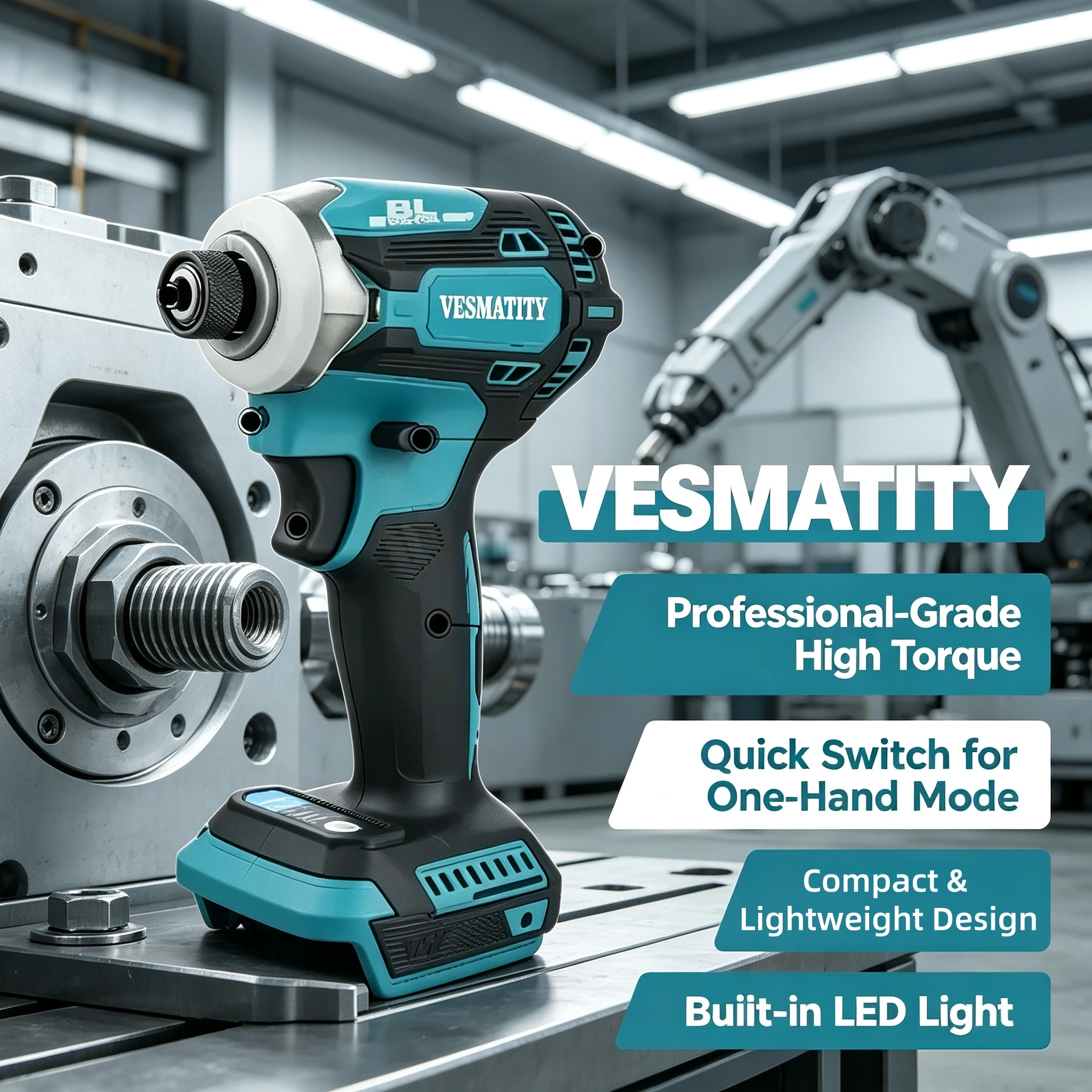 Vesmatity Max Plus HD Impact Driver 180Nm Brushless Cordless One-Hand Lightweight for 18V 20V Battery Use