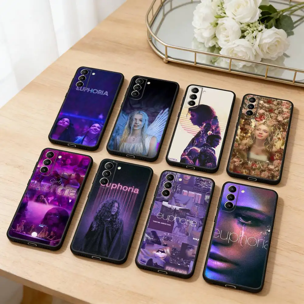 Coque de téléphone E-Euphoria Season 3 pour Samsung S25,24,23,22,30,21,10,9,Ultra,Plus,Lite,FE,4,5 G, coque noire souple