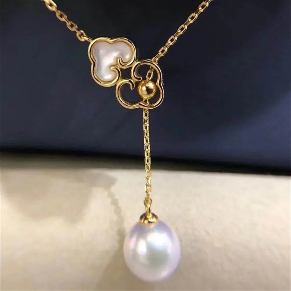 DIY Pearl Accessories S925 Sterling Silver Pendant Set Chain Empty Supporting Belt Chain Xiangyun Female Fit 7-10mm Round Beads