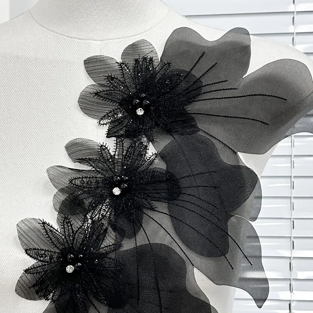 جديد متعدد الطبقات الأورجانزا زهرة التصحيح ثلاثية الأبعاد فستان ذاتي الصنع القماش دبوس كبير الدانتيل والتطريز رصع التصحيح الصدار التبعي