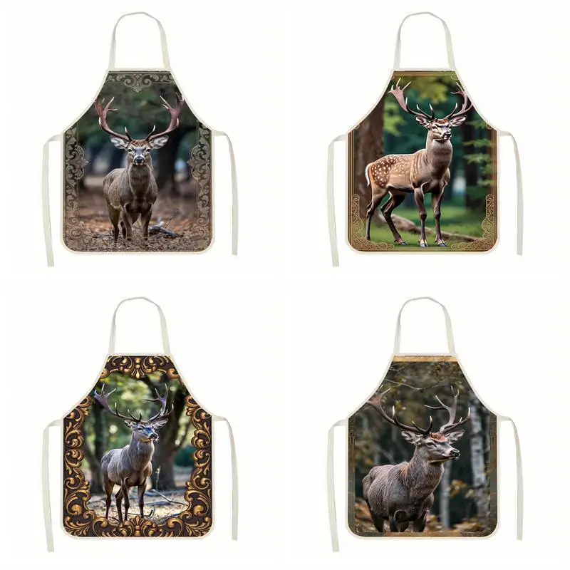 

Deer Digital Pattern Apron Linen Apron, Suitable For Kitchen Cooking, Parent-Child Interaction, Painting And Other Scenarios